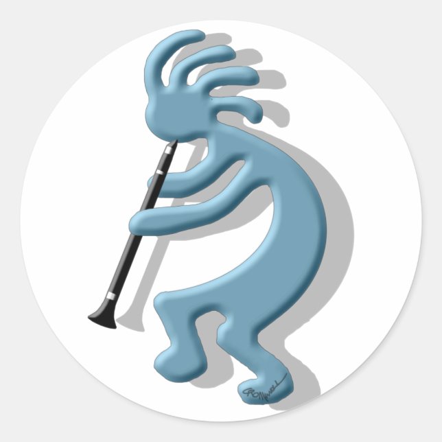 Kokopelli Clarinet Classic Round Sticker (Front)