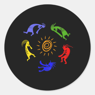 Kokopelli Colourful Sun Dancing Musicians Fortune Classic Round Sticker