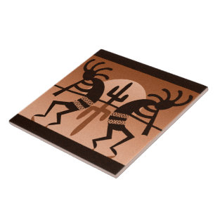 Kokopelli Desert Sun Cactus Southwest Ceramic Tile