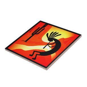 Kokopelli  Desert Sunset Ceramic Tile