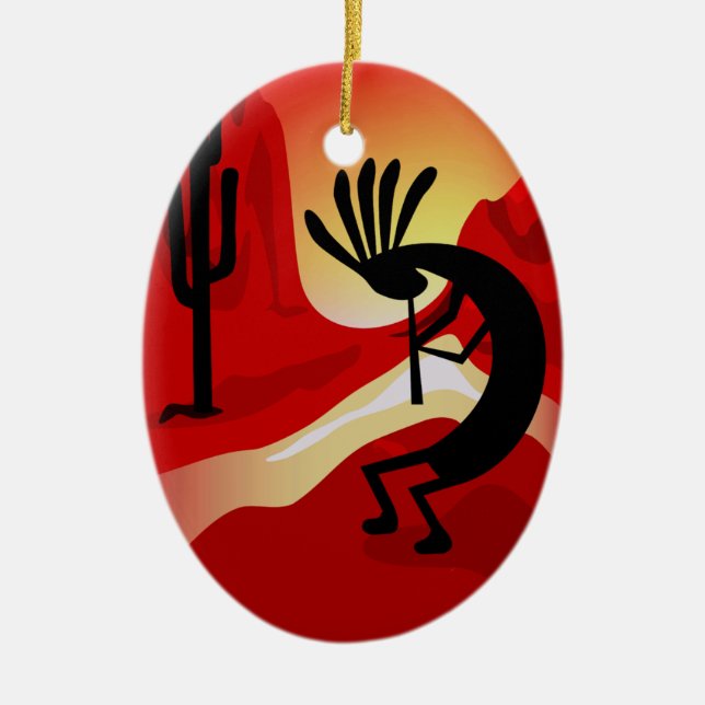 Kokopelli Desert Sunset Christmas Ornament (Front)