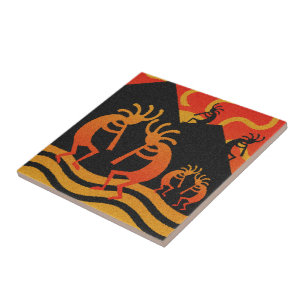 Kokopelli Desert Sunset Southwest Tile