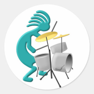 Kokopelli Drummer Classic Round Sticker
