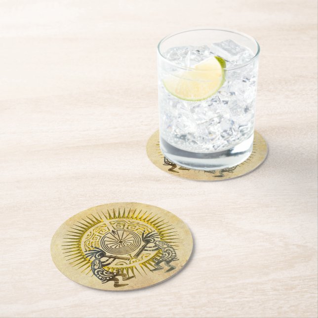 Kokopelli Duo - Man In The Maze - Sun 1 Round Paper Coaster (Insitu)