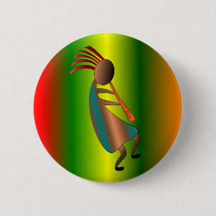 Kokopelli Flute Player 6 Cm Round Badge