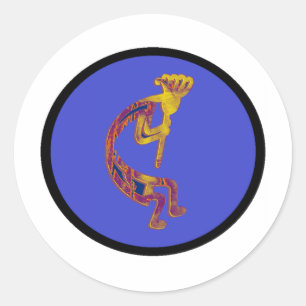 KOKOPELLI FLUTE PLAYER CLASSIC ROUND STICKER