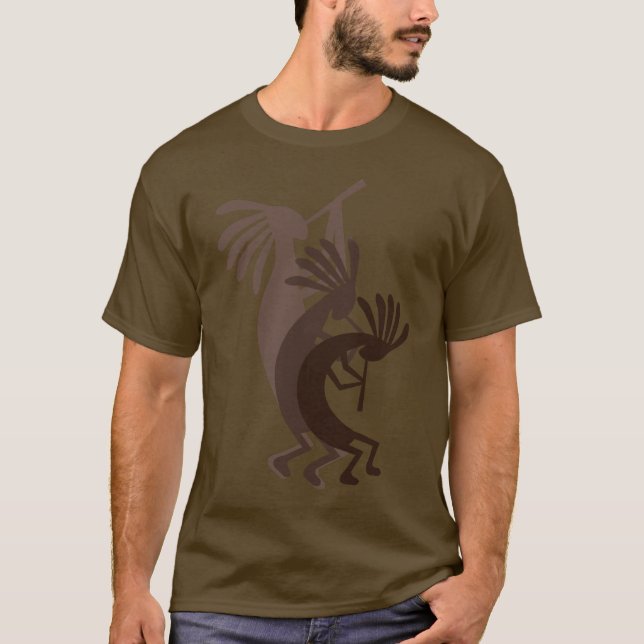 Kokopelli Gets Down Brown Mens Tee Shirt (Front)