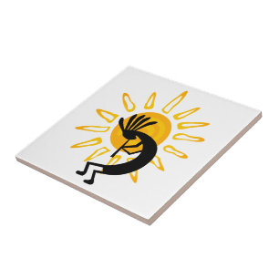 Kokopelli  Gold Sun Ceramic Tile