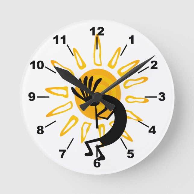 Kokopelli Gold Sun Round Clock (Front)