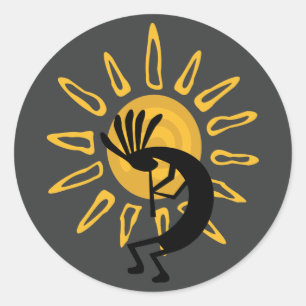 Kokopelli Gold Sun Southwest Grey 3" Sticker