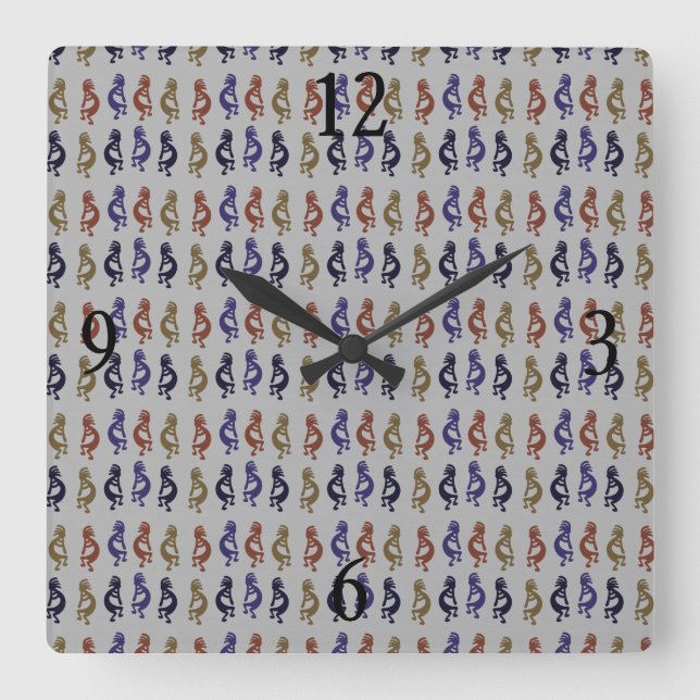 Kokopelli Group of Flute Playing Figures Square Wa Wall Clock (Front)