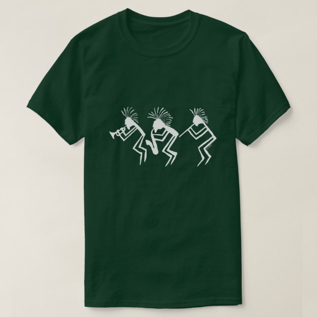 Kokopelli Horn and Flute Player Petroglyph T-Shirt (Design Front)