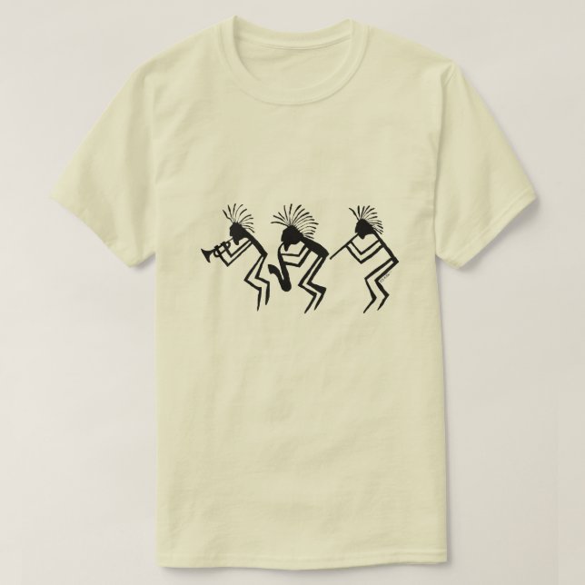 Kokopelli Horn and Flute Player Petroglyph T-Shirt (Design Front)
