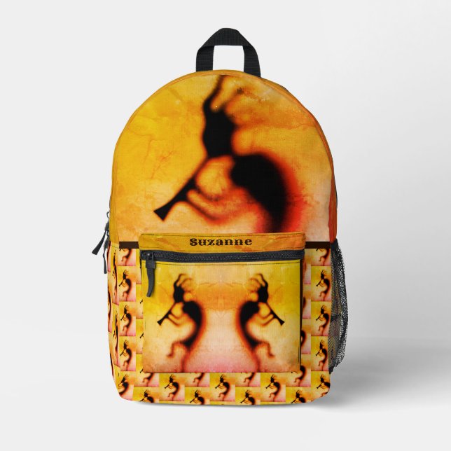 Kokopelli Inspirational Personalised Printed Backpack (Front)