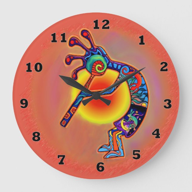 Kokopelli Lizard Sun Large Clock (Front)