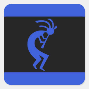 Kokopelli long Blue Square Sticker