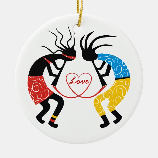 Kokopelli Love Ceramic Tree Decoration (Front)
