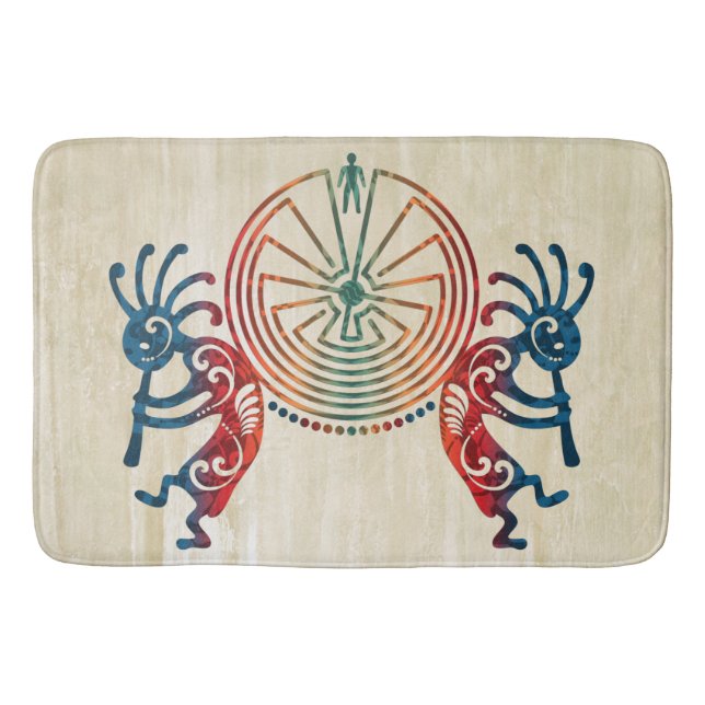 KOKOPELLI / MAN IN THE MAZE coloured + your ideas Bath Mat (Front)