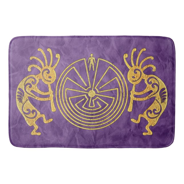 KOKOPELLI / MAN IN THE MAZE gold + your ideas Bath Mat (Front)
