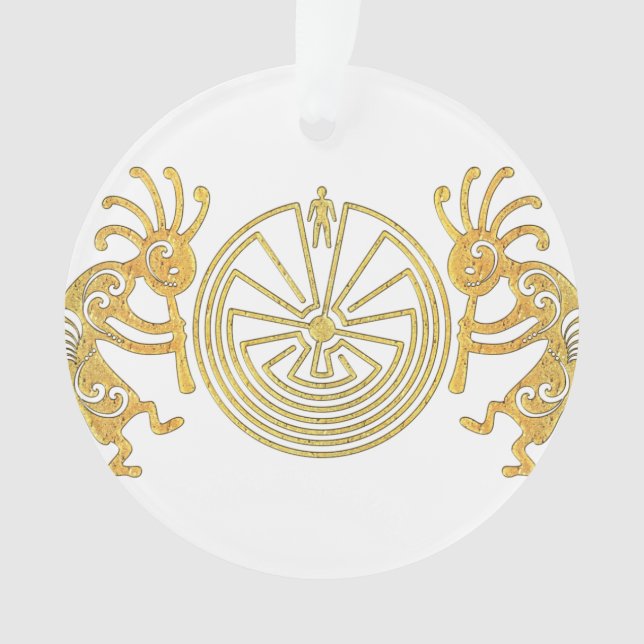 KOKOPELLI / MAN IN THE MAZE gold + your ideas Ornament (Front)