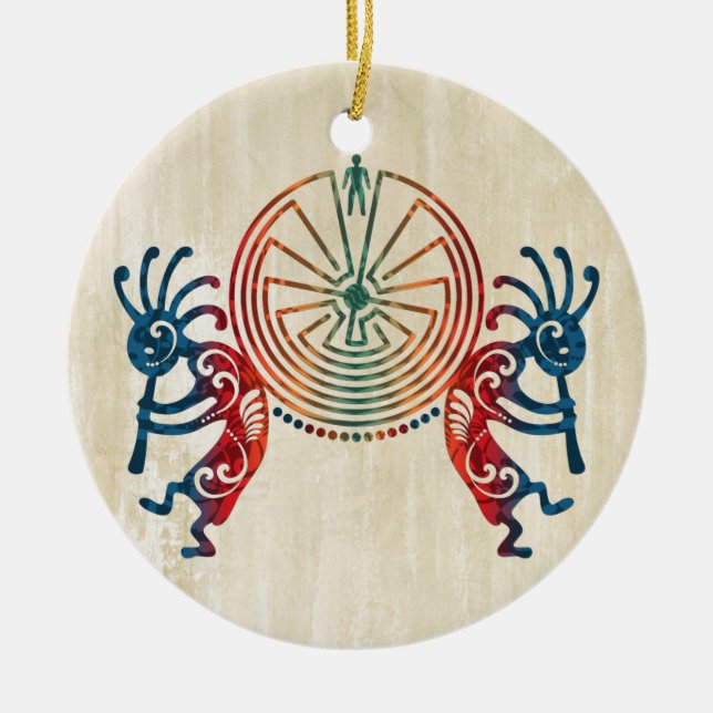 KOKOPELLI / MAN IN THE MAZE + your ideas Ceramic Tree Decoration (Front)