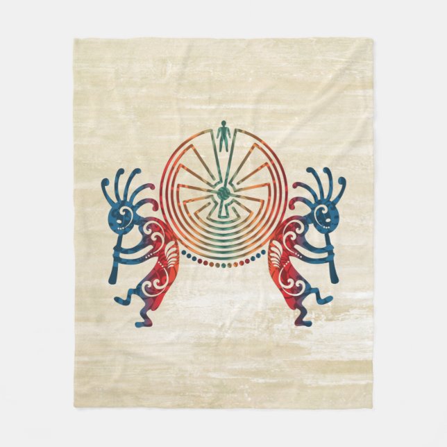 KOKOPELLI / MAN IN THE MAZE + your ideas Fleece Blanket (Front)