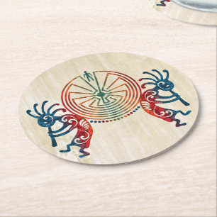 KOKOPELLI / MAN IN THE MAZE + your ideas Round Paper Coaster