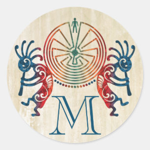 KOKOPELLI / MAN IN THE MAZE + your monogram Classic Round Sticker