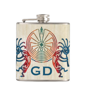 KOKOPELLI / MAN IN THE MAZE + your monogram Hip Flask
