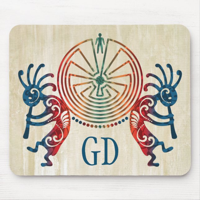 KOKOPELLI / MAN IN THE MAZE + your monogram Mouse Mat (Front)