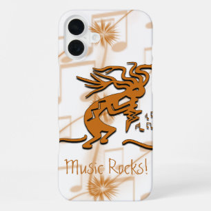 Kokopelli Merrymaker Musician With Musical Notes iPhone 16 Plus Case