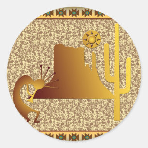 Kokopelli Mesa & Cactus Set #1 Classic Round Sticker