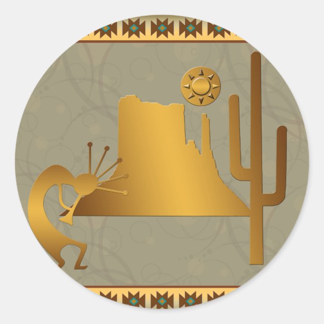 Kokopelli Mesa & Cactus Set #2 Classic Round Sticker (Front)