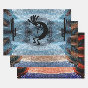 Kokopelli Moasic Landscape Wrapping Paper Sheet