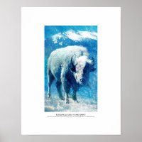 Kokopelli Mountain Spirit, white buffalo in snow