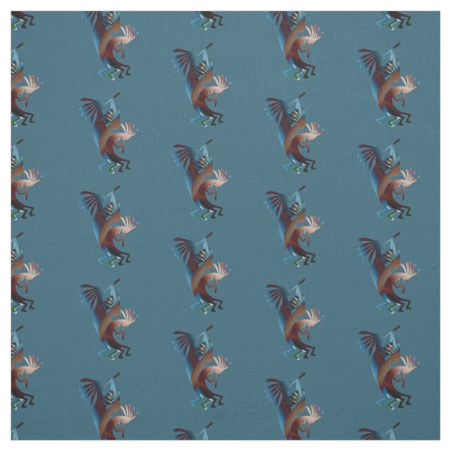 Kokopelli Music Teal Fabric (Swatch)