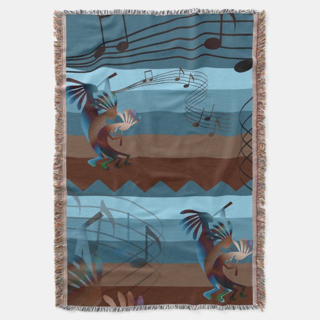 Kokopelli Music Throw Blanket (Front Vertical)