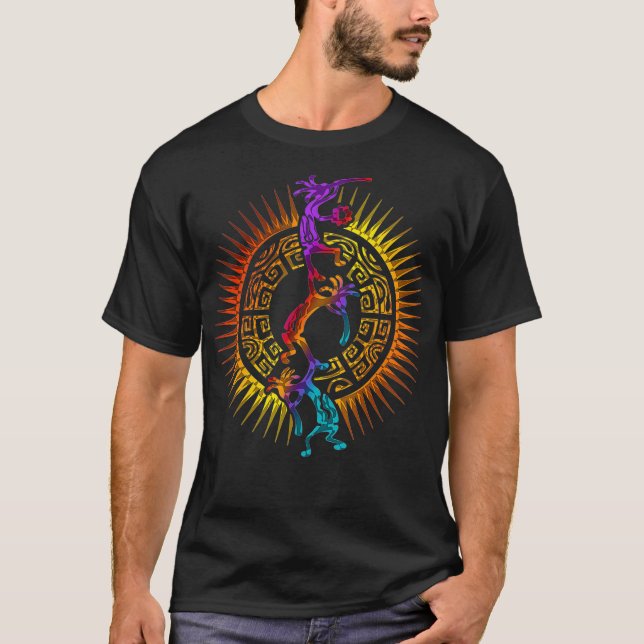 Kokopelli Musician Acrobats  Mandala Sun 1  Fan T-Shirt (Front)