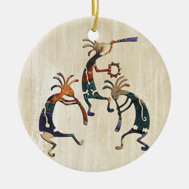 KOKOPELLI musician trio + your ideas Ceramic Tree Decoration (Front)