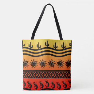 Kokopelli Ombre Sunset Cactus Pattern Tote Bag