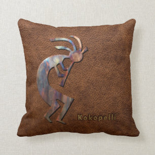 Kokopelli on Embossed Leather Cushion