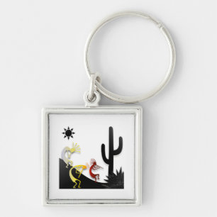 Kokopelli on the road under the sun key ring