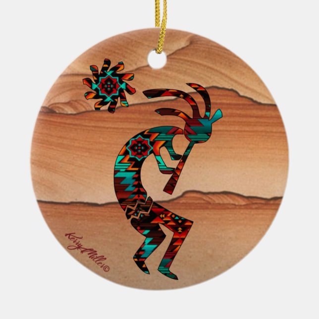 KOKOPELLI PLAYING THE FLUTE CERAMIC TREE DECORATION (Front)