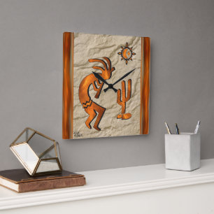 Kokopelli Playing The Flute Square Wall Clock