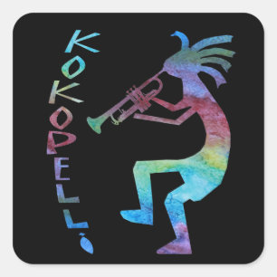 Kokopelli Plays The Trumpet Square Sticker