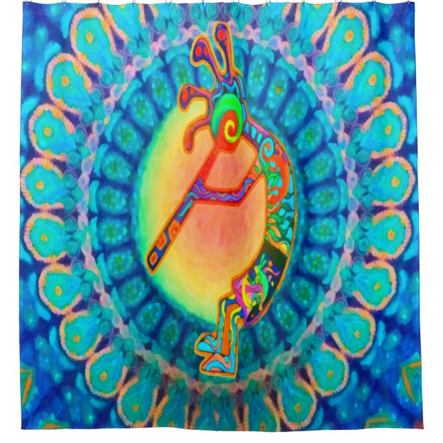 Kokopelli Rabbit Moon Southwestern Shower Curtain (Front)
