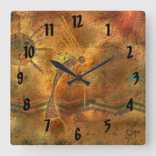 Kokopelli Rock Art Square Wall Clock