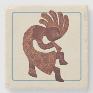 Kokopelli, Rust Outlined, Southwestern Stone Coaster