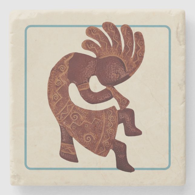 Kokopelli, Rust Outlined, Southwestern Stone Coaster (Front)