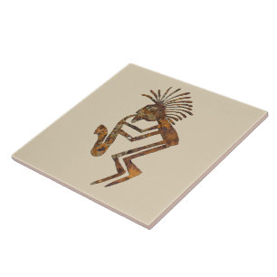 Kokopelli Saxaphone Player Petroglyph Tile
